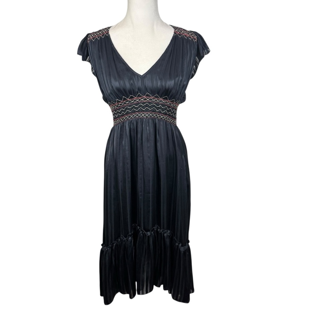 Ulla Johnson Agath Midi Dress Women 4 100% Silk Hi Lo Peasant Prairie  Black